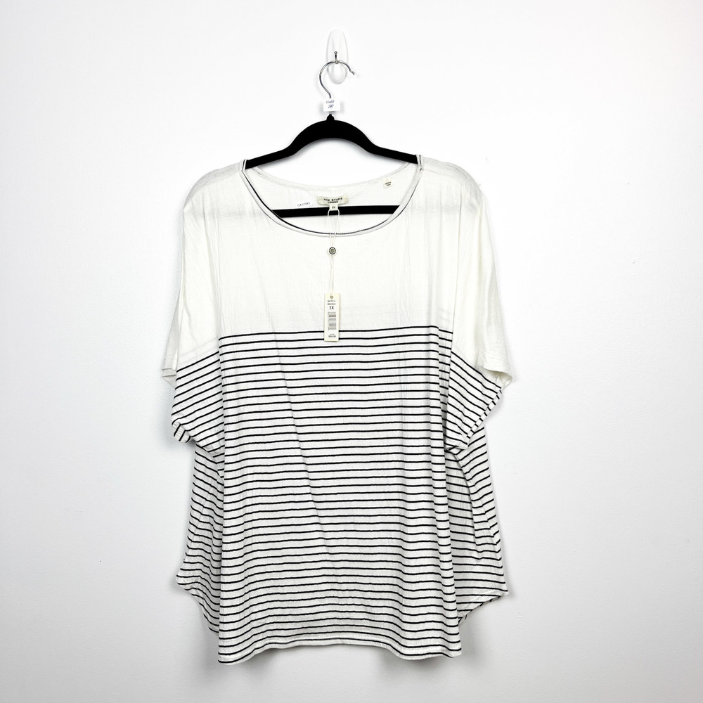 NWT Max Studio Short Sleeve White & Black Striped Tee